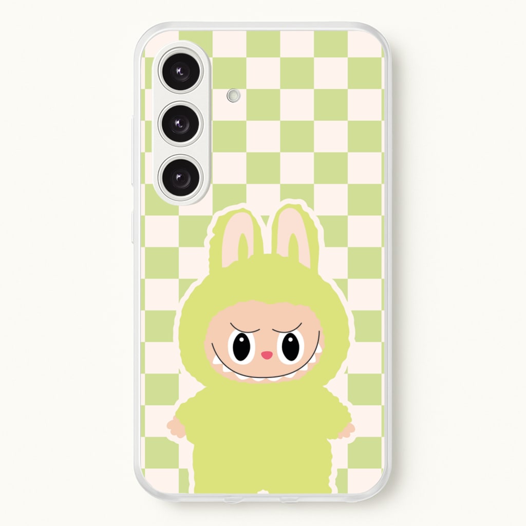 Checkered Cute Green Monster - Plushy Phone Case for Galaxy S24