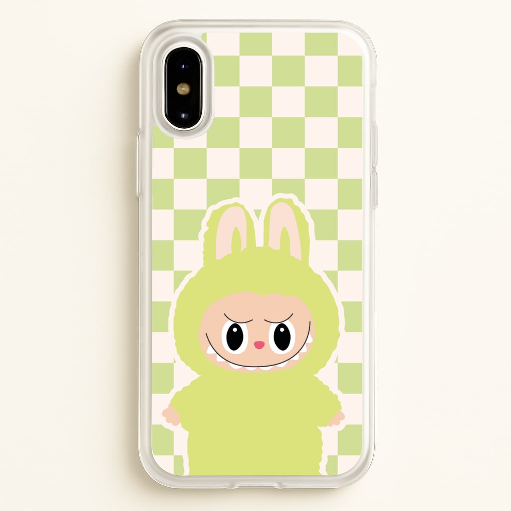 Checkered Cute Green Monster - Plushy Phone Case for iPhone X / XS