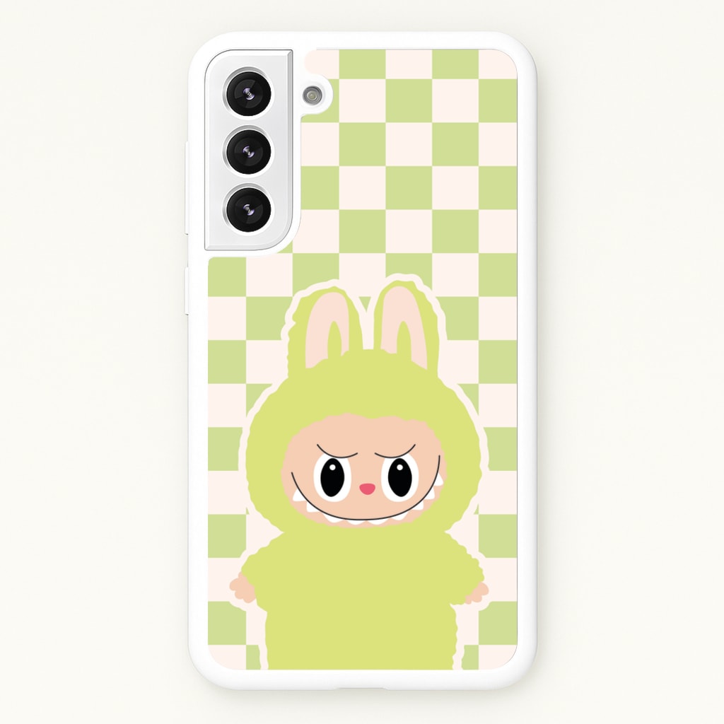Checkered Cute Green Monster - Plushy Phone Case for Galaxy S22 Plus