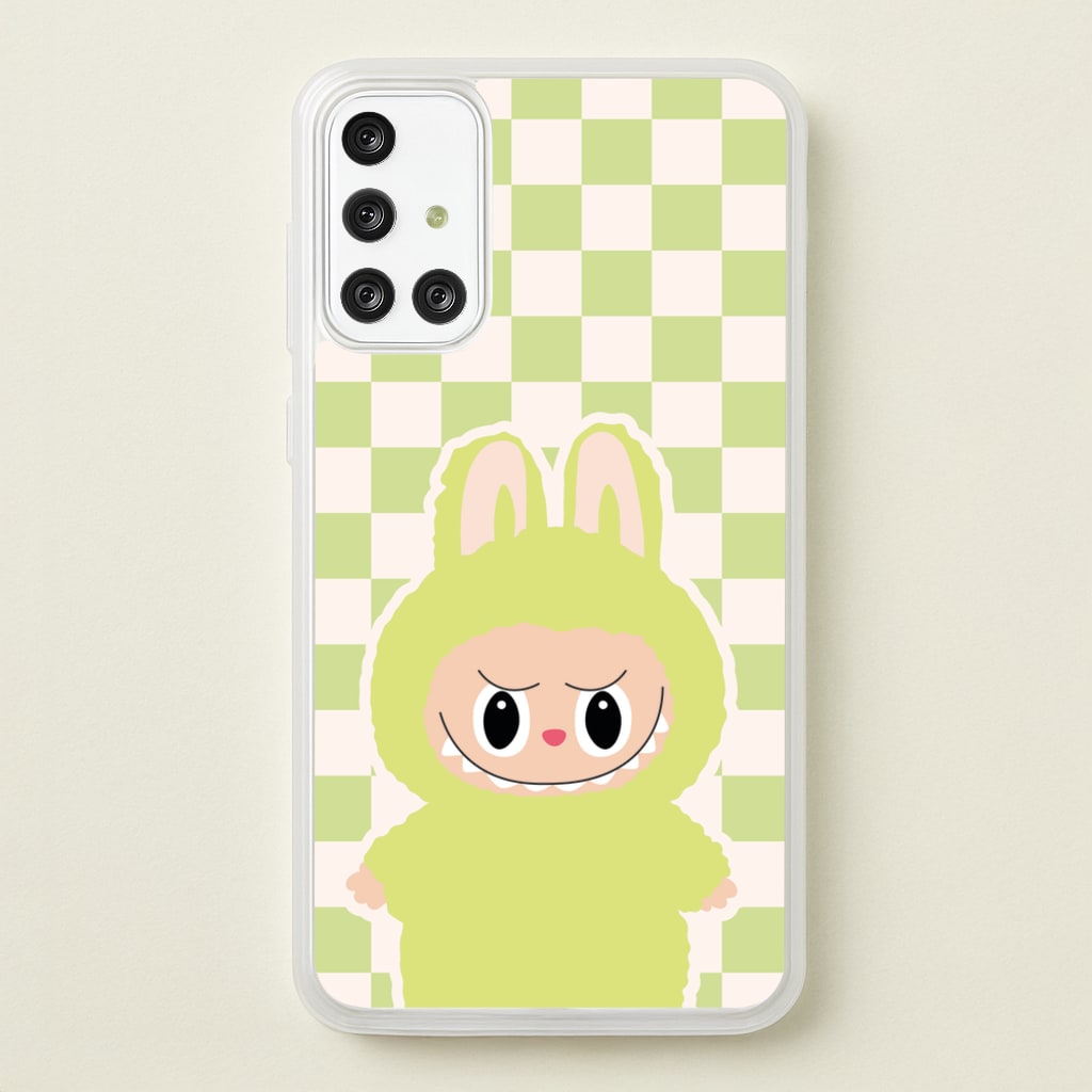 Checkered Cute Green Monster - Plushy Phone Case for Galaxy A71