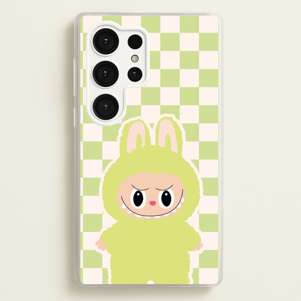 Checkered Cute Green Monster - Plushy Phone Case for Galaxy S25 Ultra