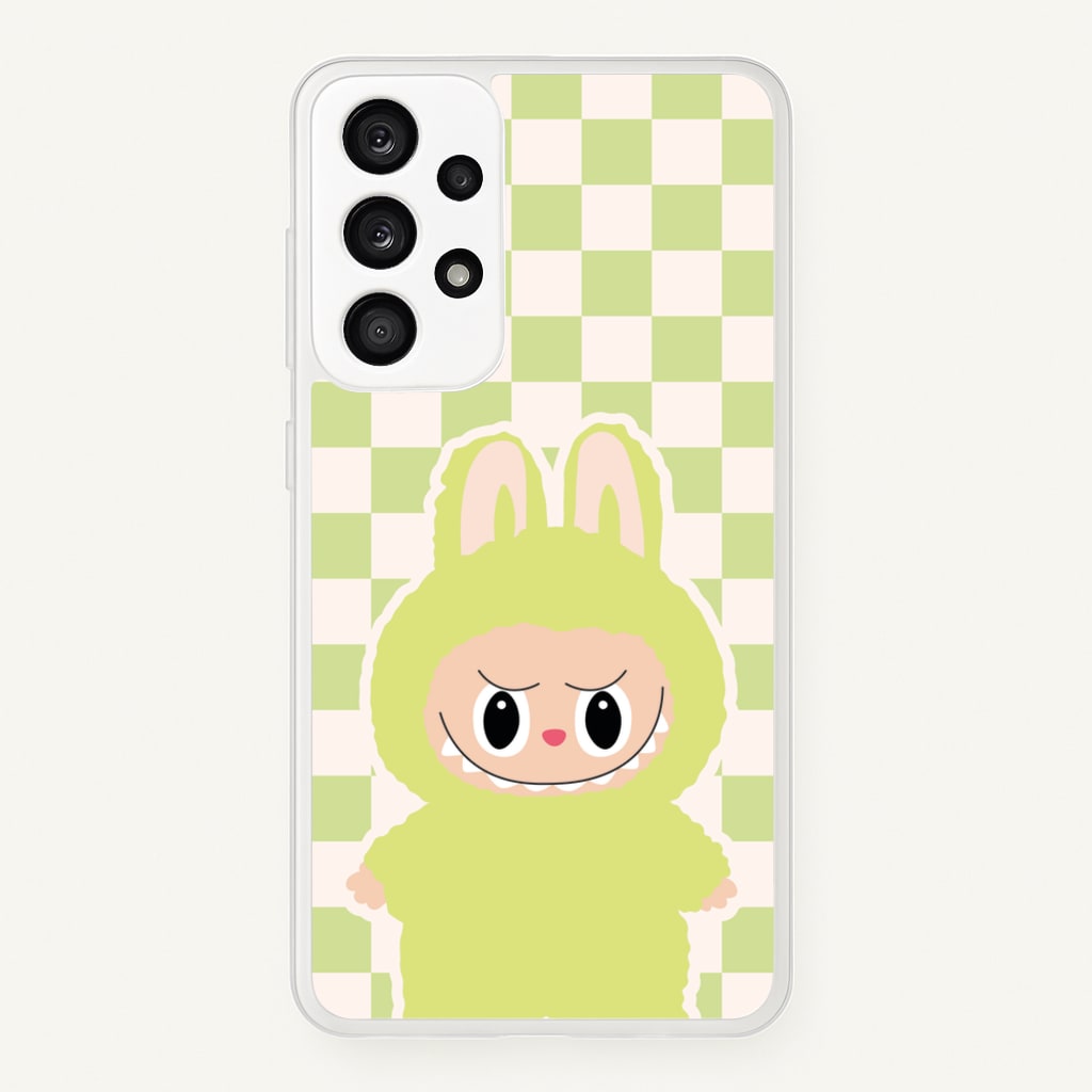 Checkered Cute Green Monster - Plushy Phone Case for Galaxy A53