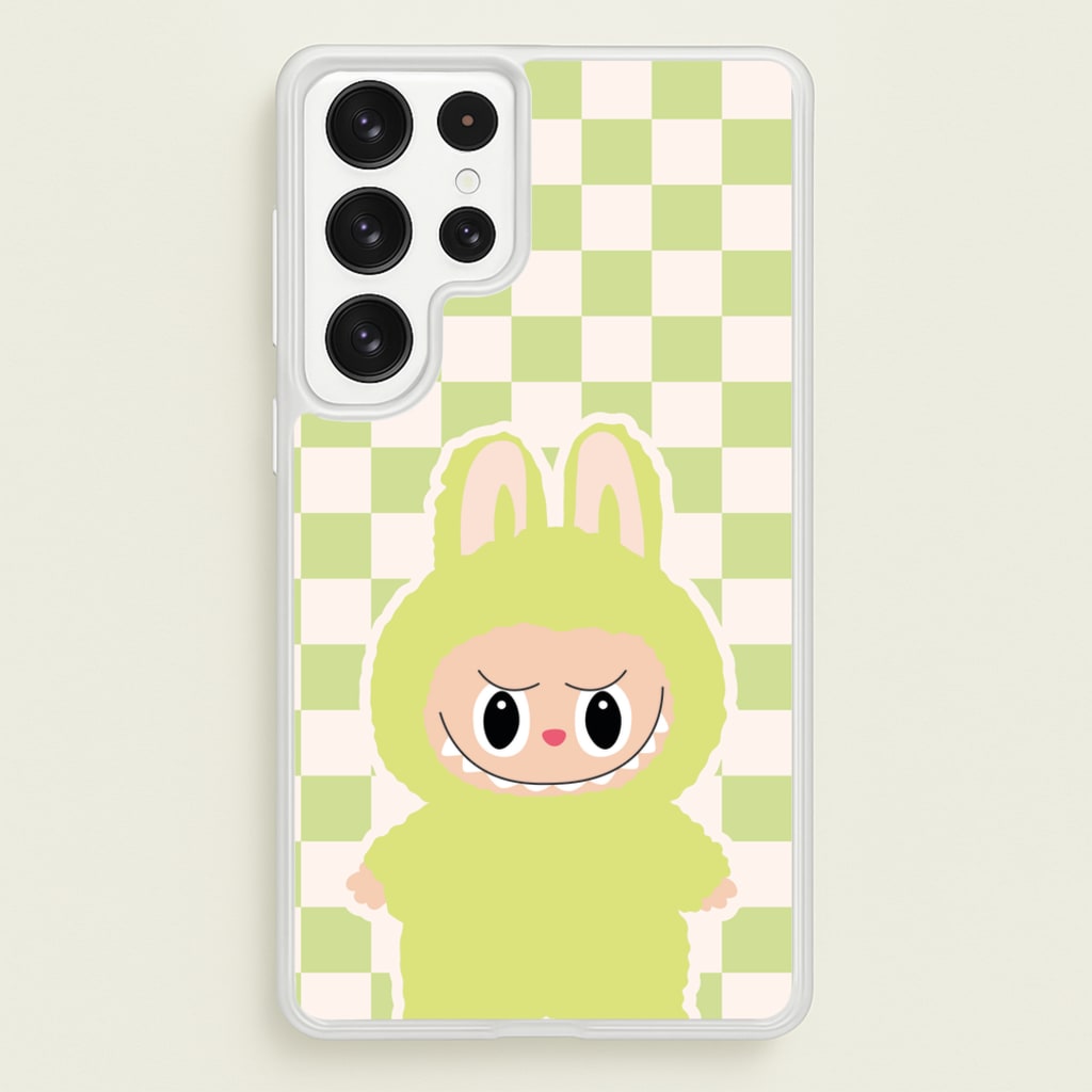 Checkered Cute Green Monster - Plushy Phone Case for Galaxy S23 Ultra
