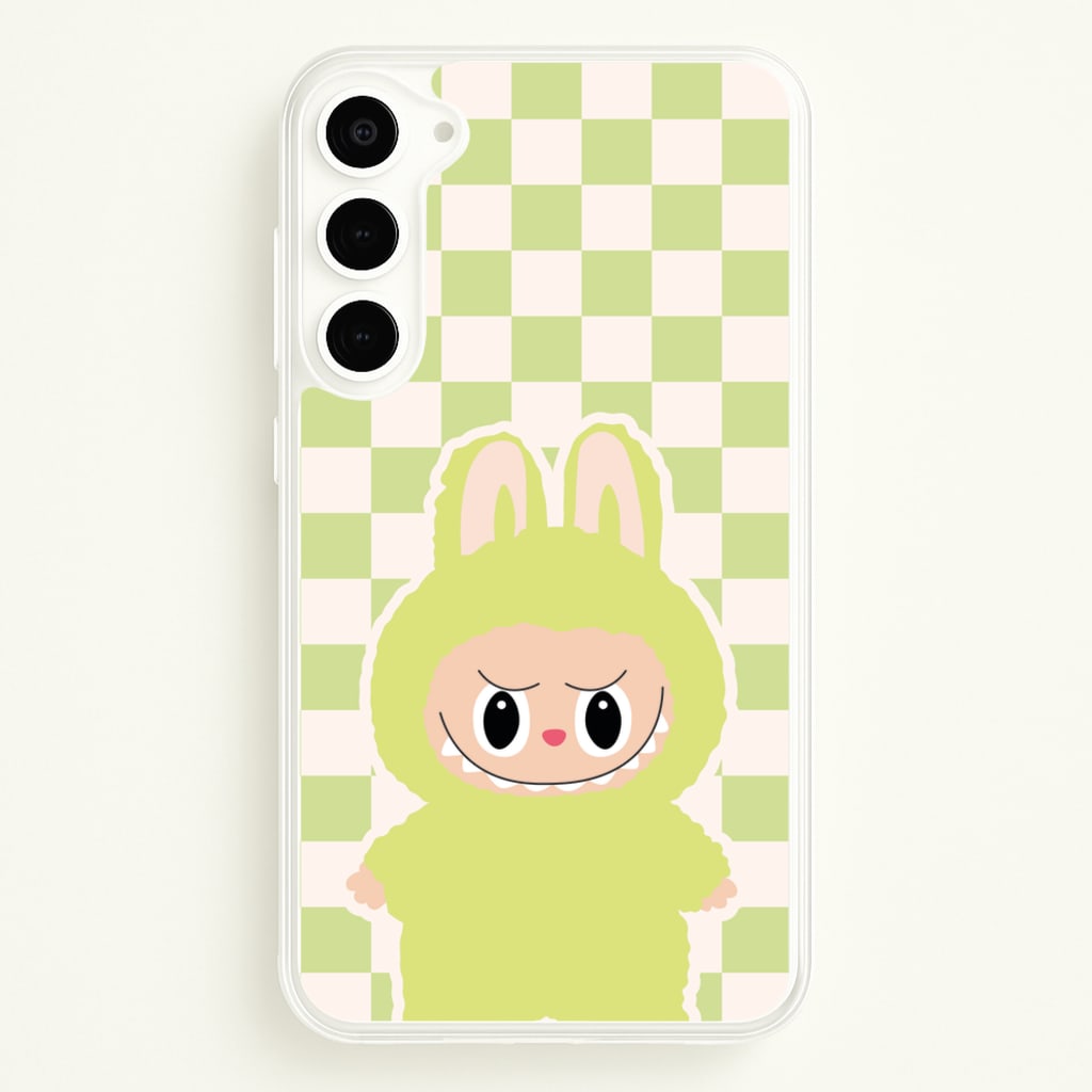 Checkered Cute Green Monster - Plushy Phone Case for Galaxy S23 Plus