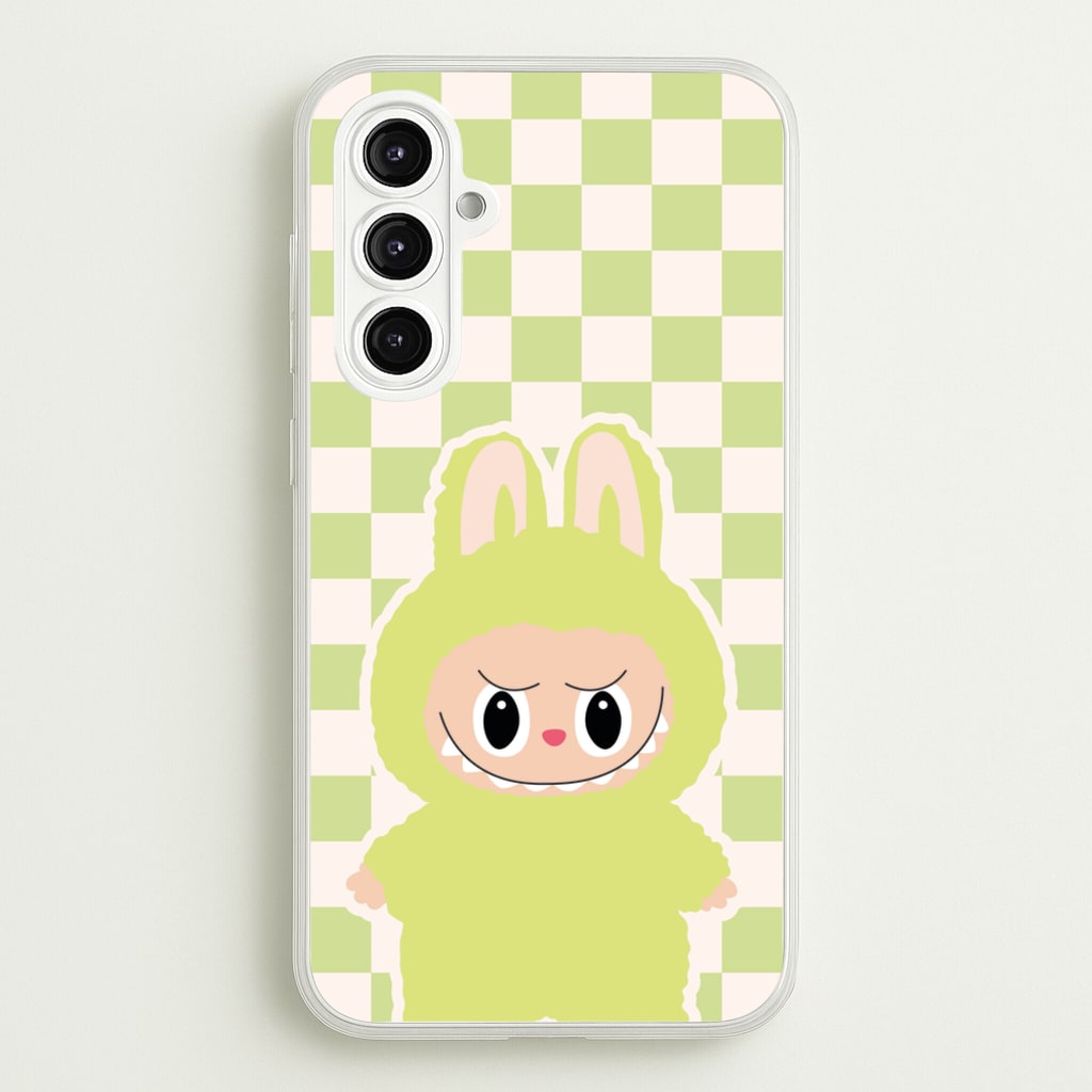 Checkered Cute Green Monster - Plushy Phone Case for Galaxy A16