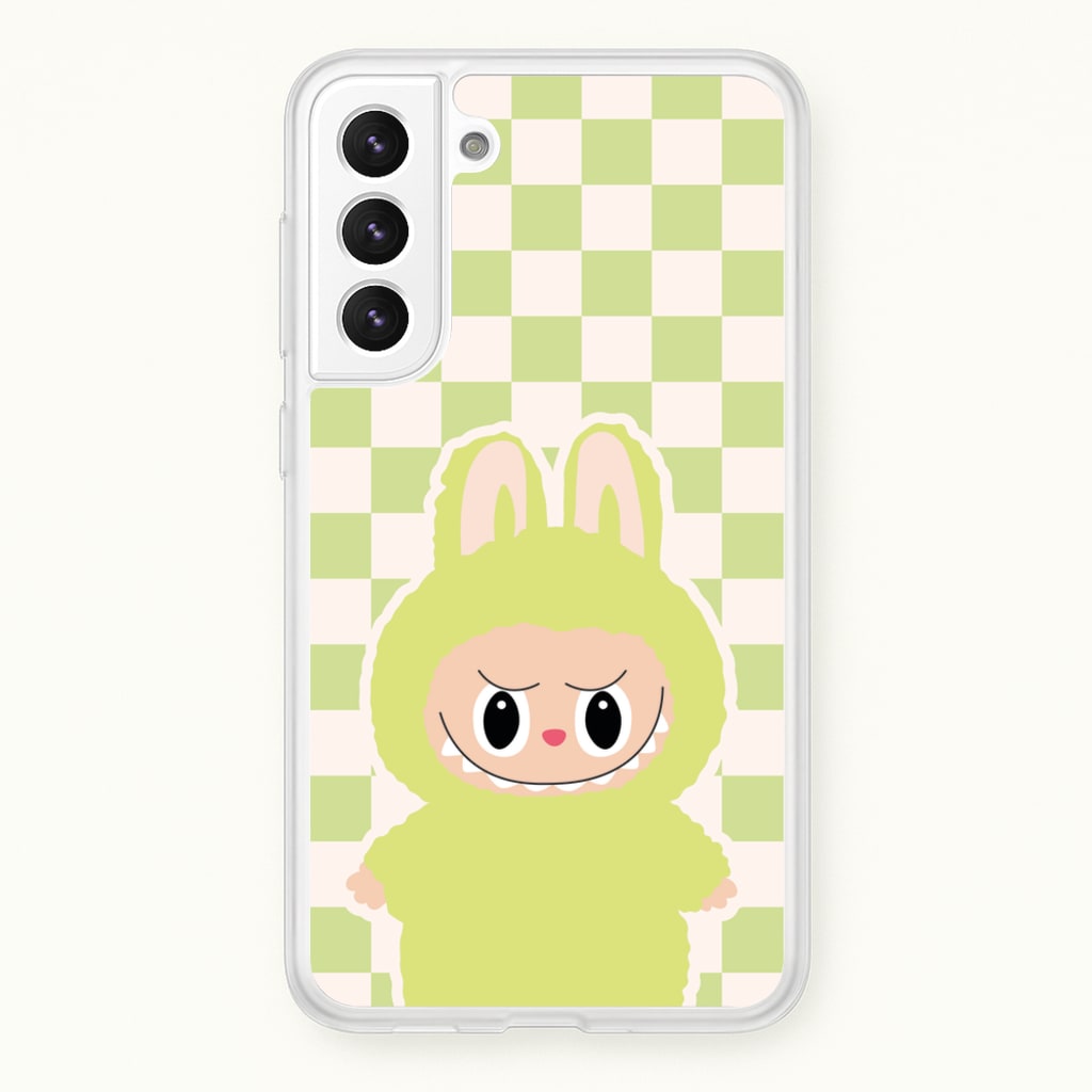 Checkered Cute Green Monster - Plushy Phone Case for Galaxy S21FE