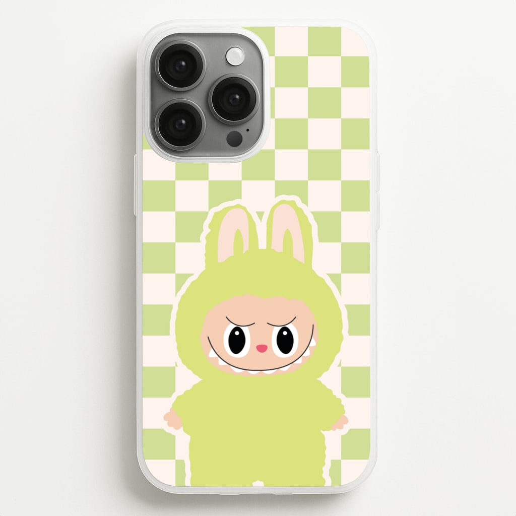 Checkered Cute Green Monster - Plushy Phone Case for iPhone 13 Pro Max