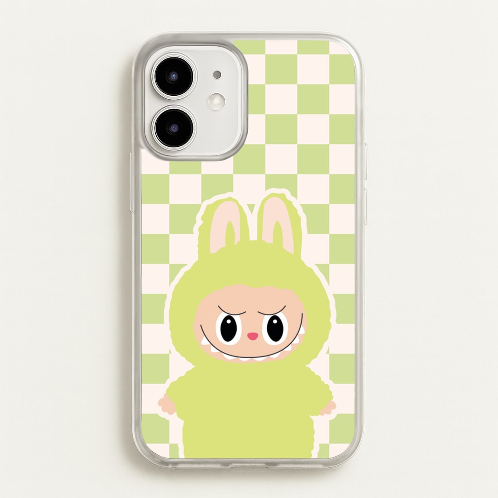 Checkered Cute Green Monster - Plushy Phone Case for iPhone 12 Mini