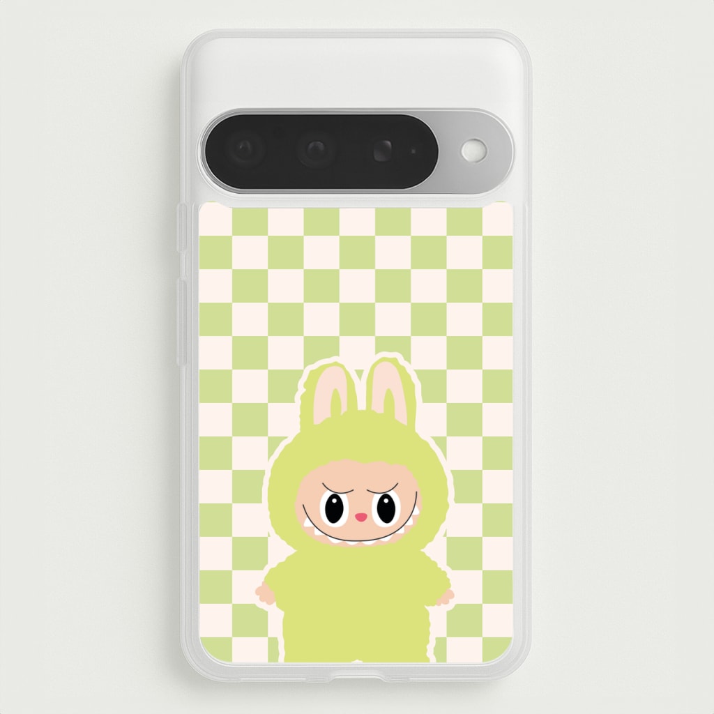 Checkered Cute Green Monster Phone Case for Google Pixel 10 Pro XL