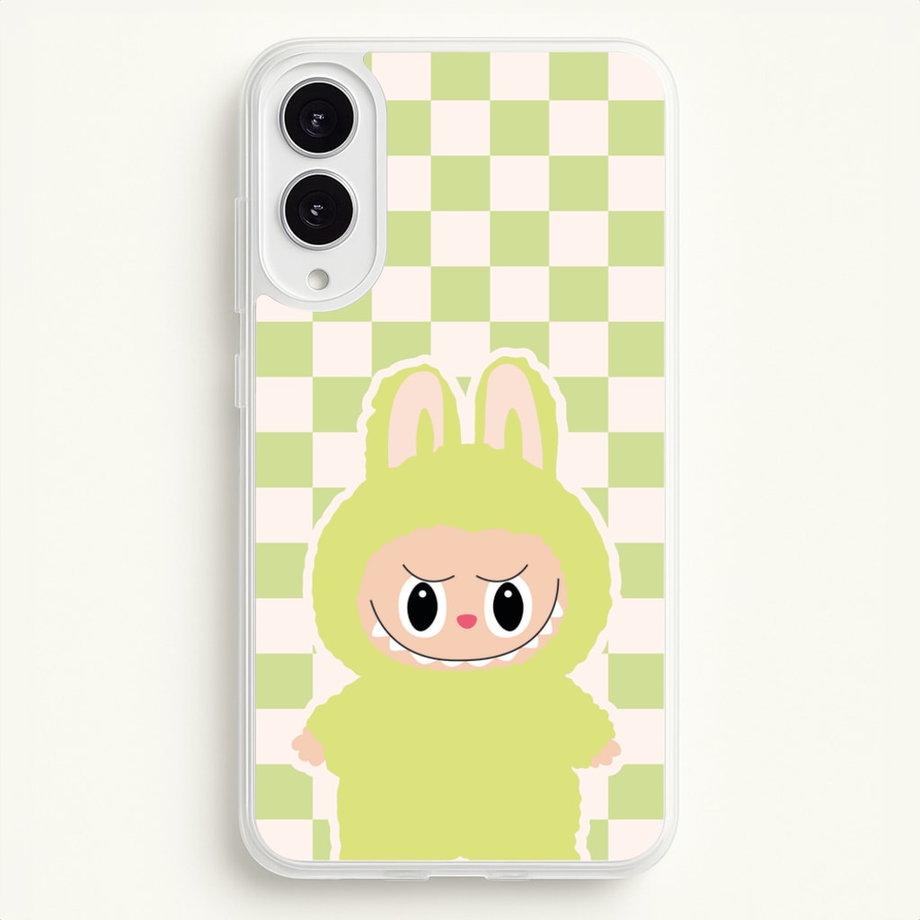 Checkered Cute Green Monster - Plushy Phone Case for Galaxy S25 Edge