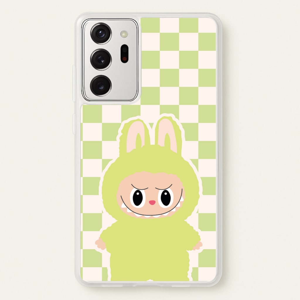 Checkered Cute Green Monster - Plushy Phone Case for Galaxy Note 20 Ultra