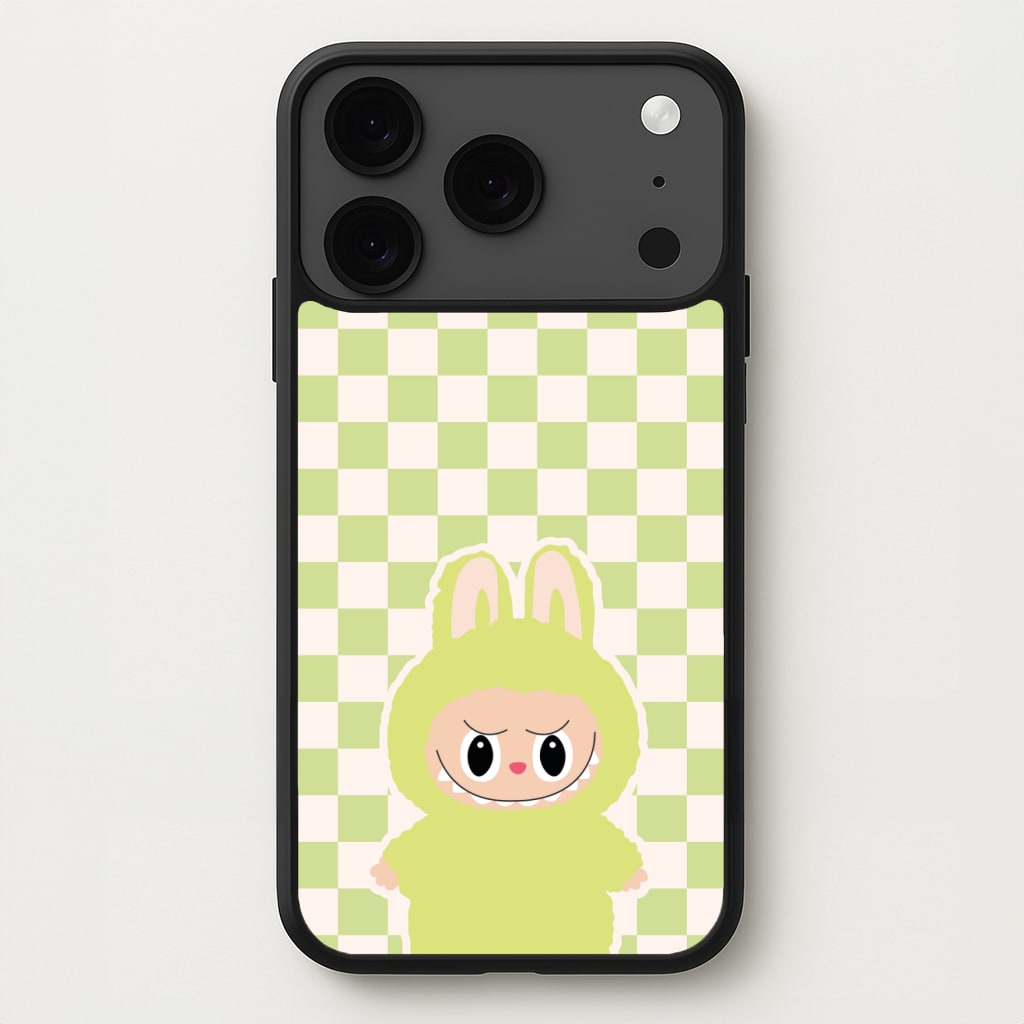 Checkered Cute Green Monster Phone Case for iPhone 17 Pro Max