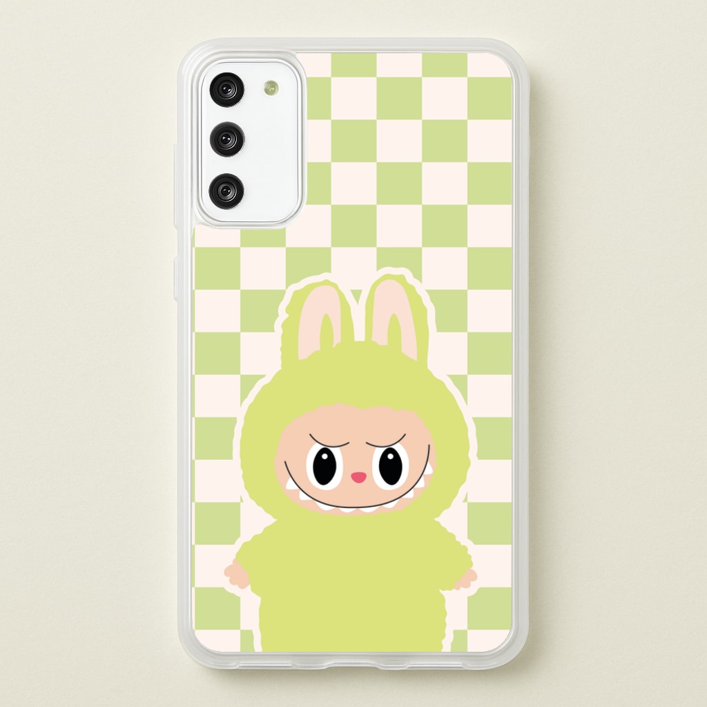 Checkered Cute Green Monster - Plushy Phone Case for Galaxy S20FE