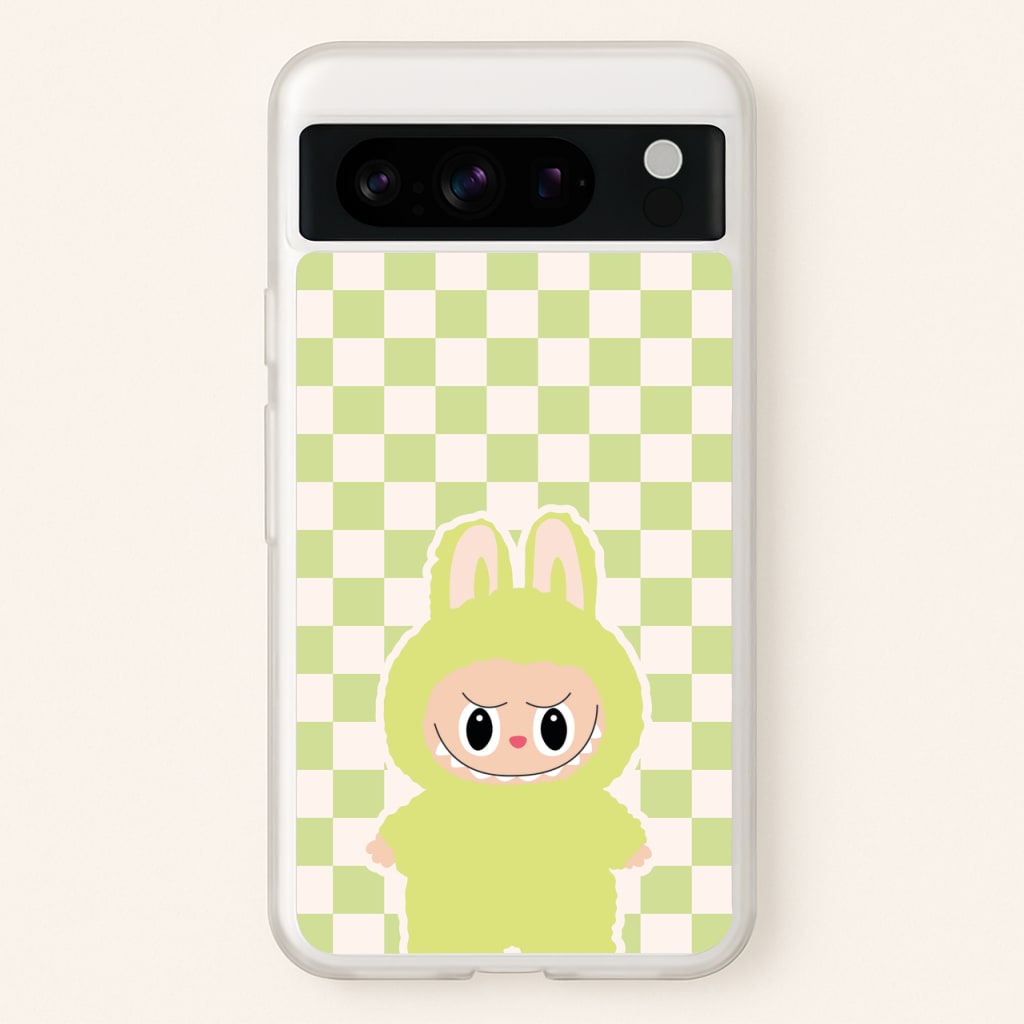 Checkered Cute Green Monster - Plushy Phone Case for Google Pixel 8 Pro