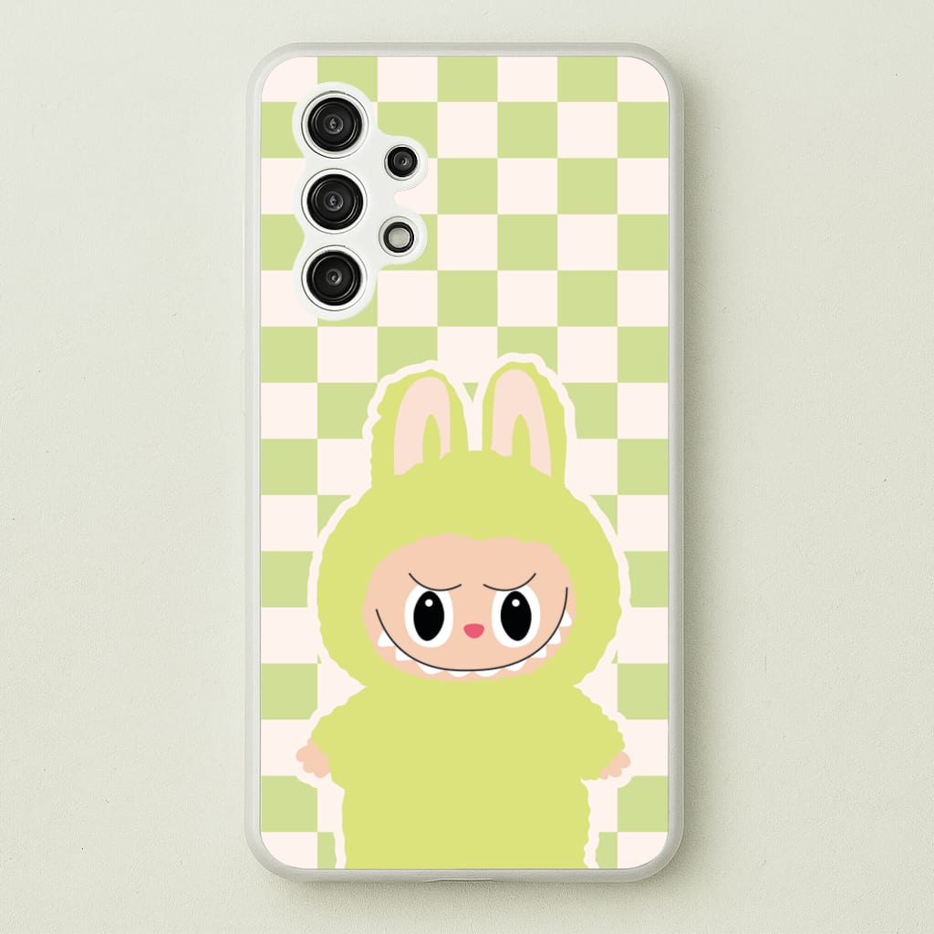 Checkered Cute Green Monster - Plushy Phone Case for Galaxy A13