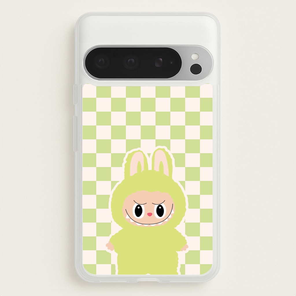 Checkered Cute Green Monster - Plushy Phone Case for Google Pixel 9 Pro XL