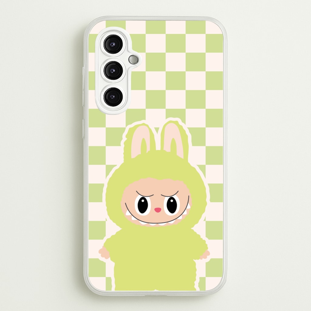 Checkered Cute Green Monster - Plushy Phone Case for Galaxy A14