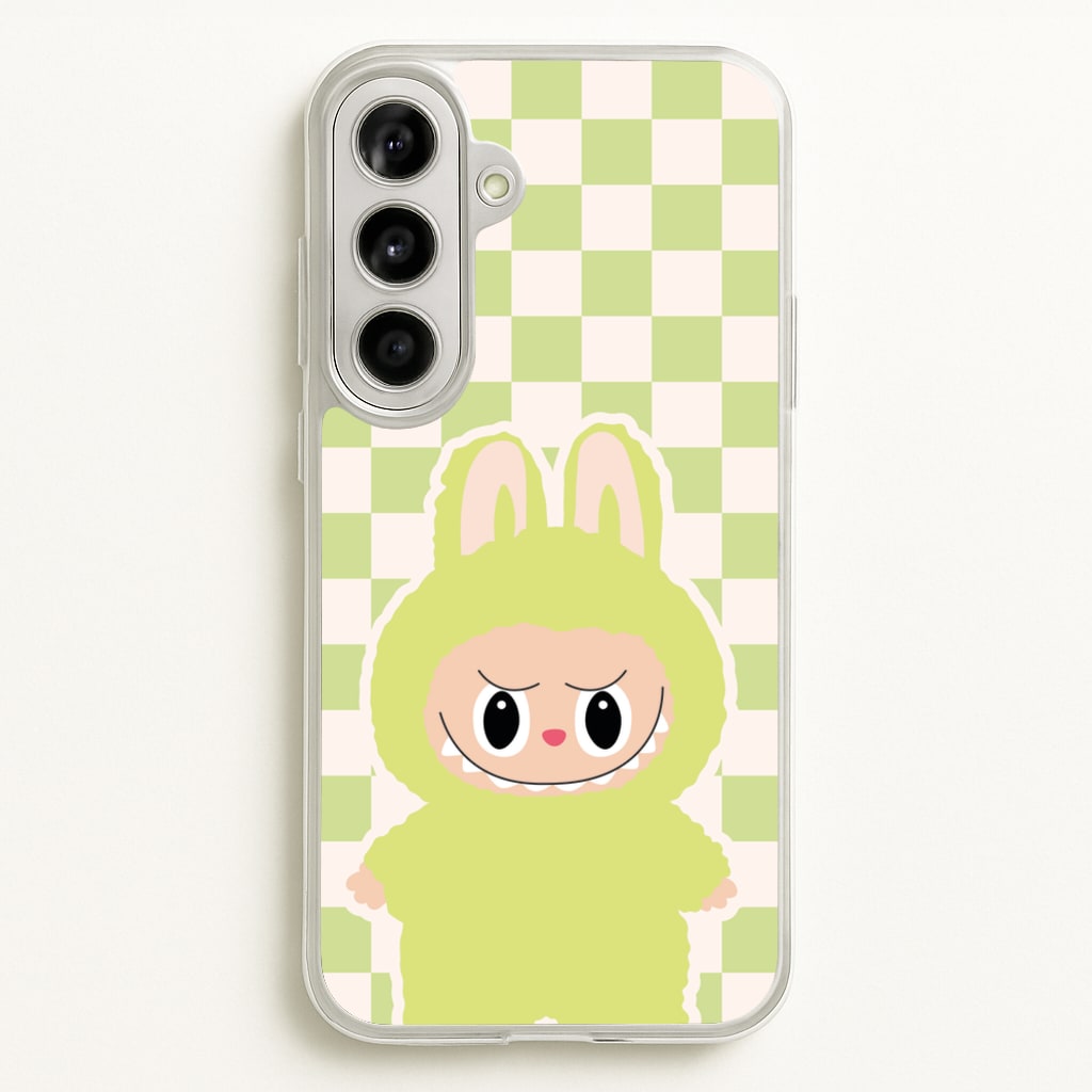 Checkered Cute Green Monster - Plushy Phone Case for Galaxy A56