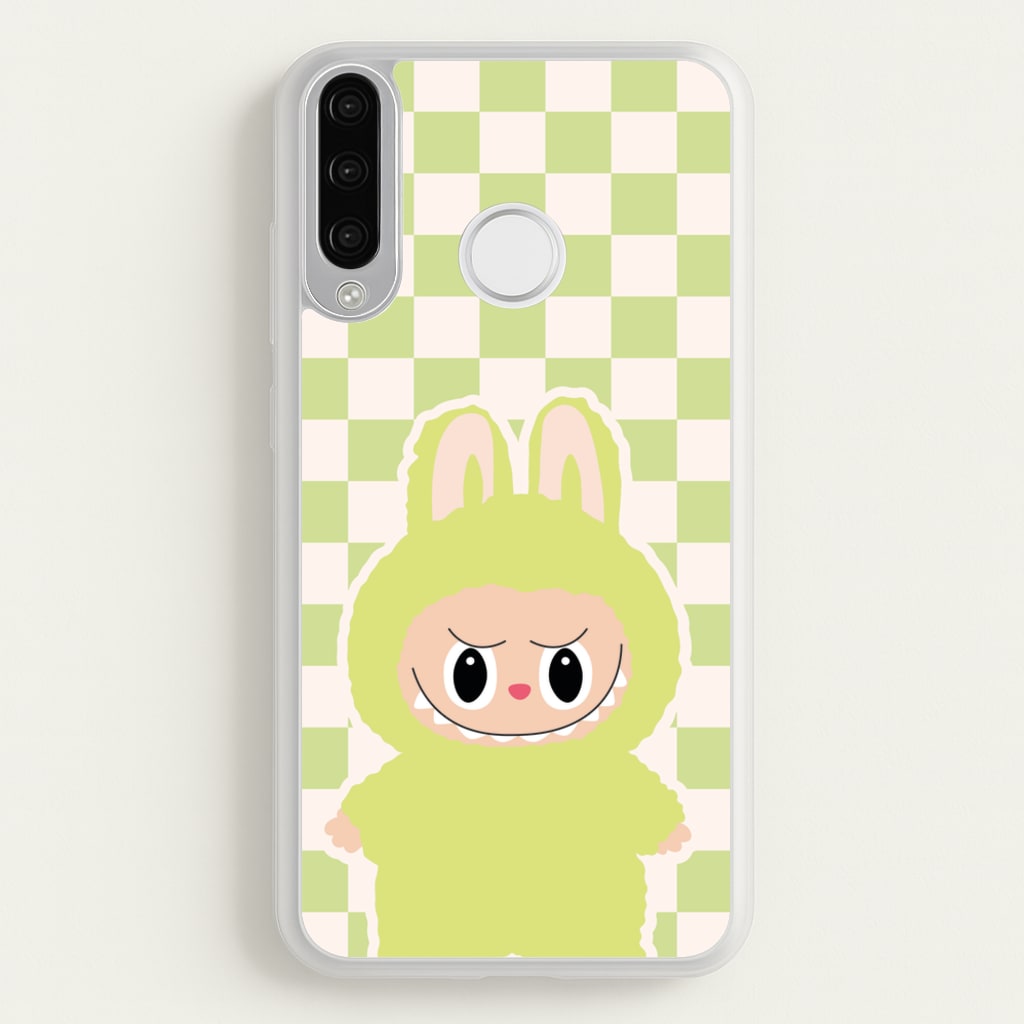 Checkered Cute Green Monster - Plushy Phone Case for Huawei P30 Lite