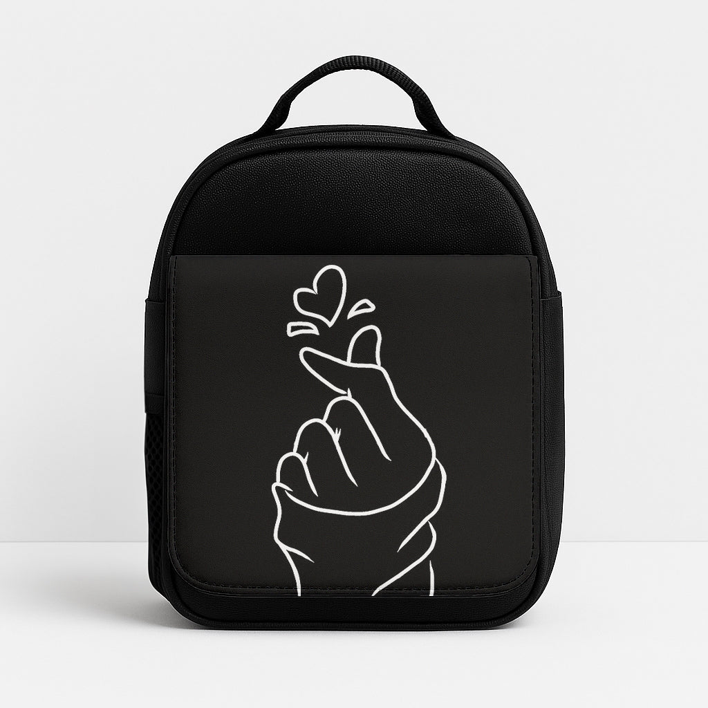 Cute Heart Finger Snap Black Lunchbox