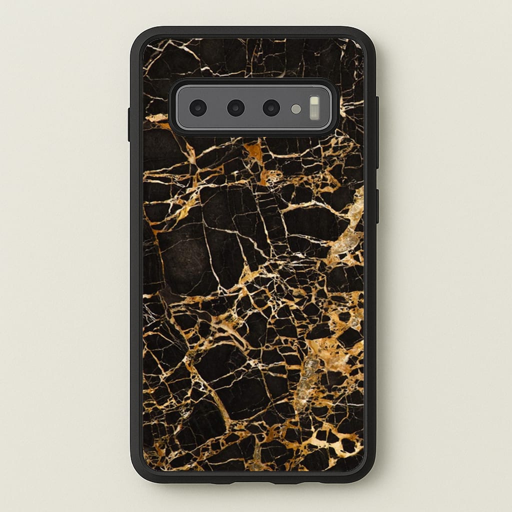 Black & Gold Marble Pattern - marble Phone Case for Galaxy S10 Plus