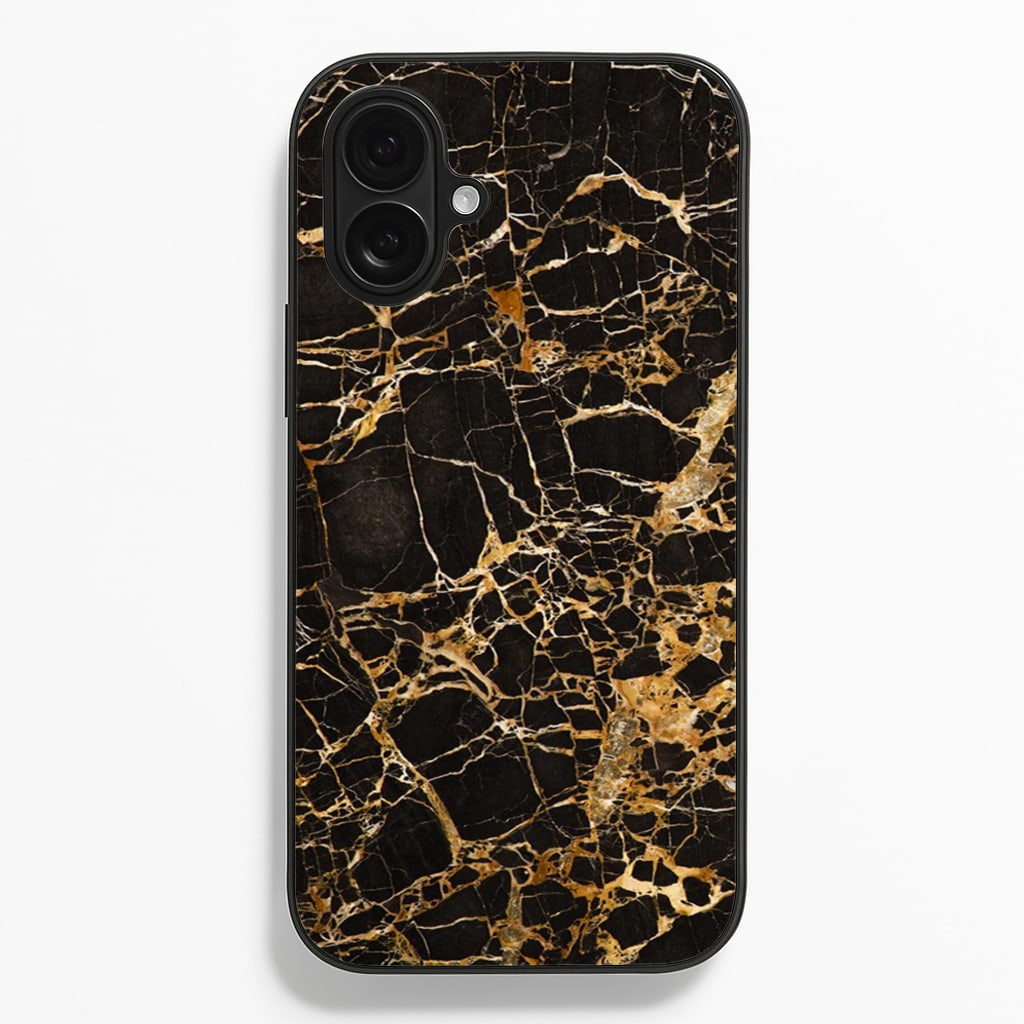 Black & Gold Marble Pattern - marble Phone Case for iPhone 16 Plus