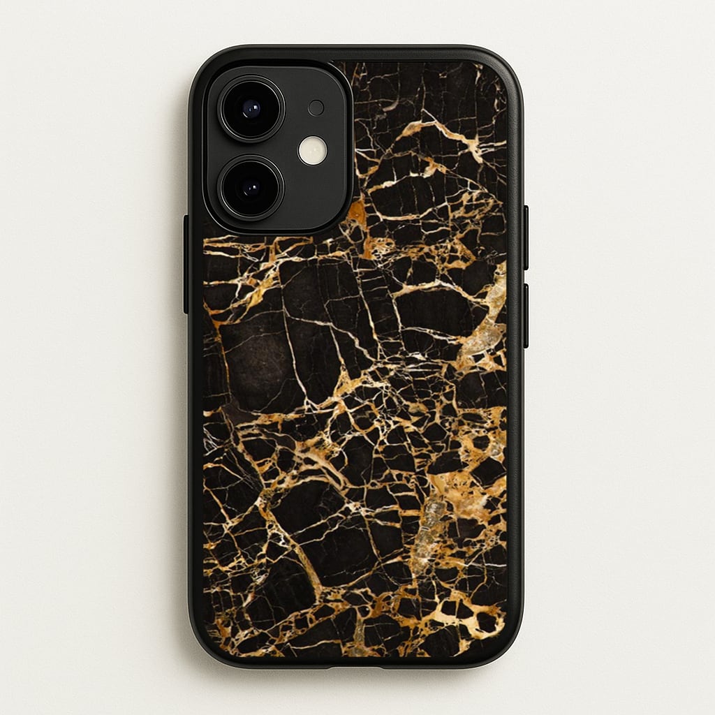 Black & Gold Marble Pattern - marble Phone Case for iPhone 12 Mini