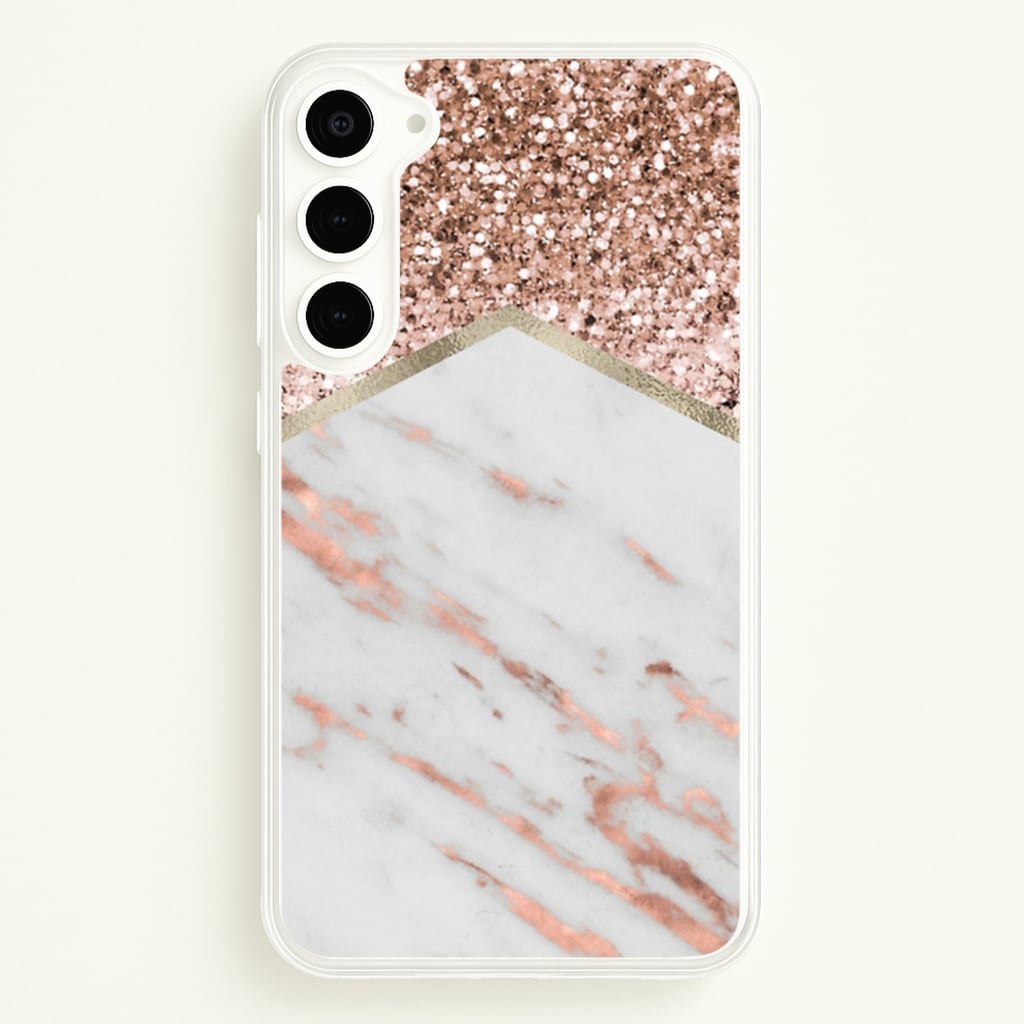 Rose Gold Marble & Glitter - marble Phone Case for Galaxy S23