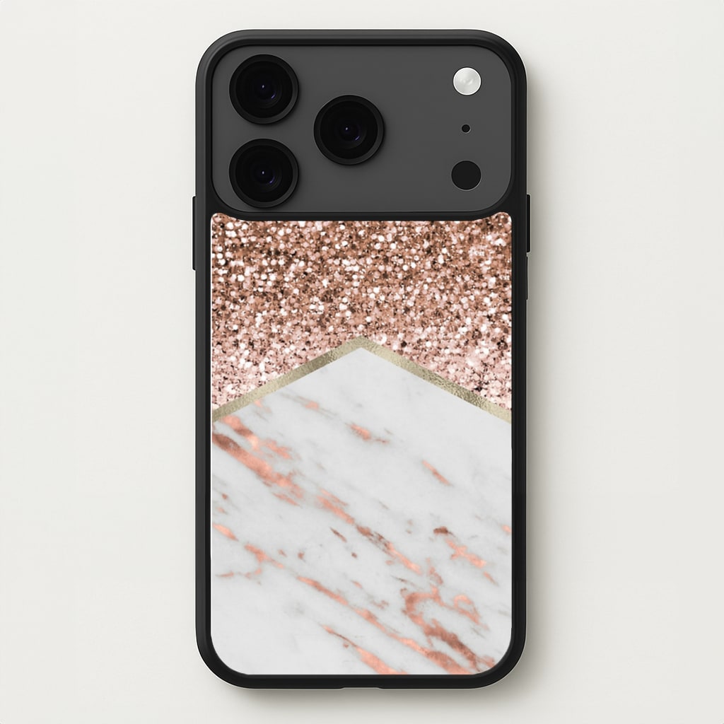 Rose Gold Marble & Glitter Phone Case for iPhone 17 Pro Max