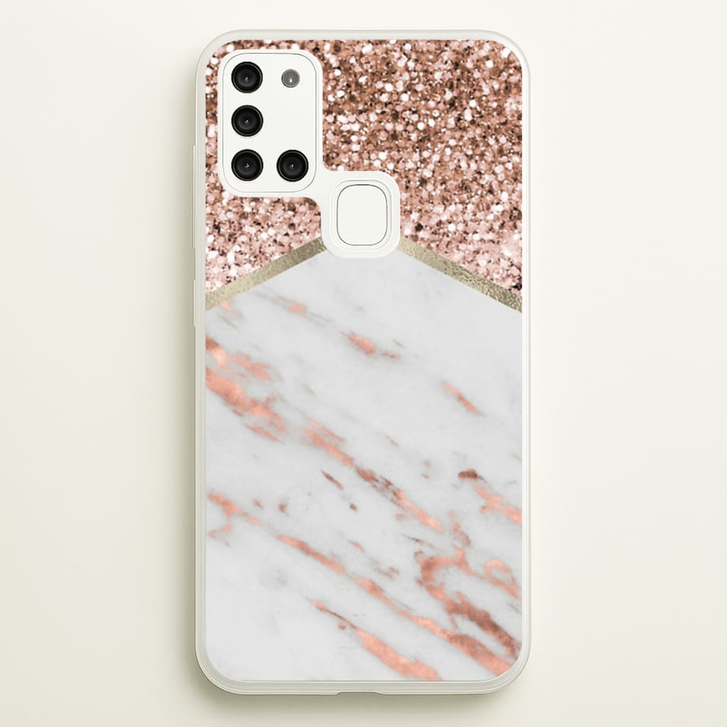 Rose Gold Marble & Glitter - marble Phone Case for Galaxy A21s