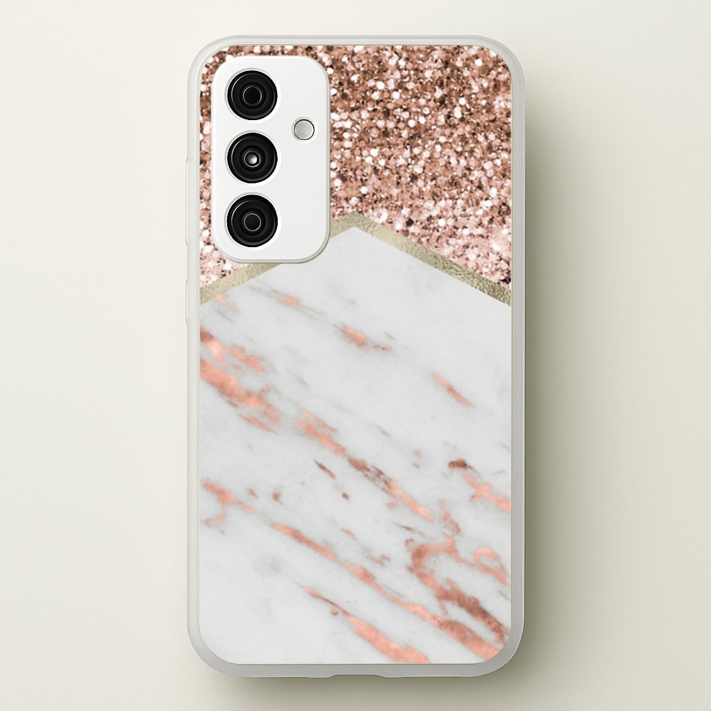 Rose Gold Marble & Glitter - marble Phone Case for Galaxy A55