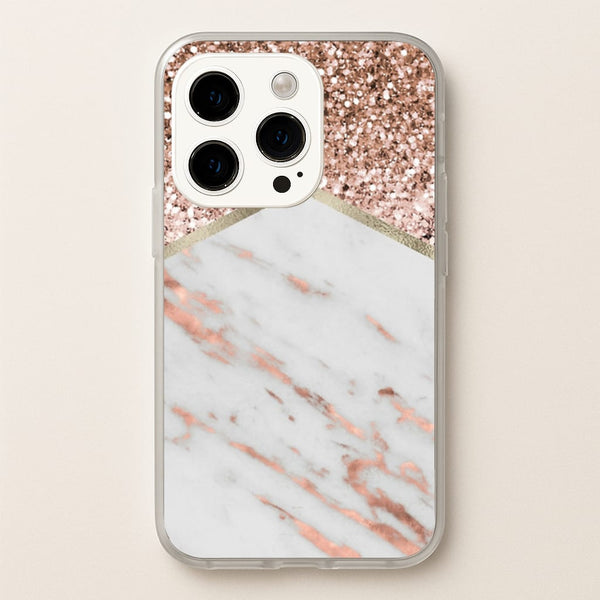 Rose Gold Marble & Glitter - marble Phone Case for iPhone 14 Pro