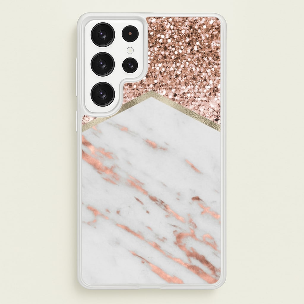 Rose Gold Marble & Glitter - marble Phone Case for Galaxy S23 Ultra