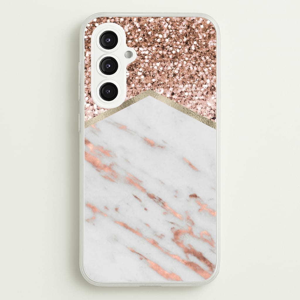 Rose Gold Marble & Glitter - marble Phone Case for Galaxy S23FE
