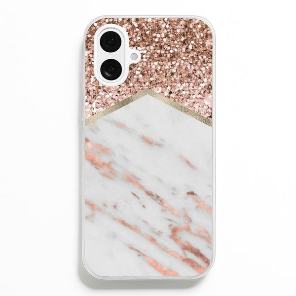 Rose Gold Marble & Glitter - marble Phone Case for iPhone 16 Plus