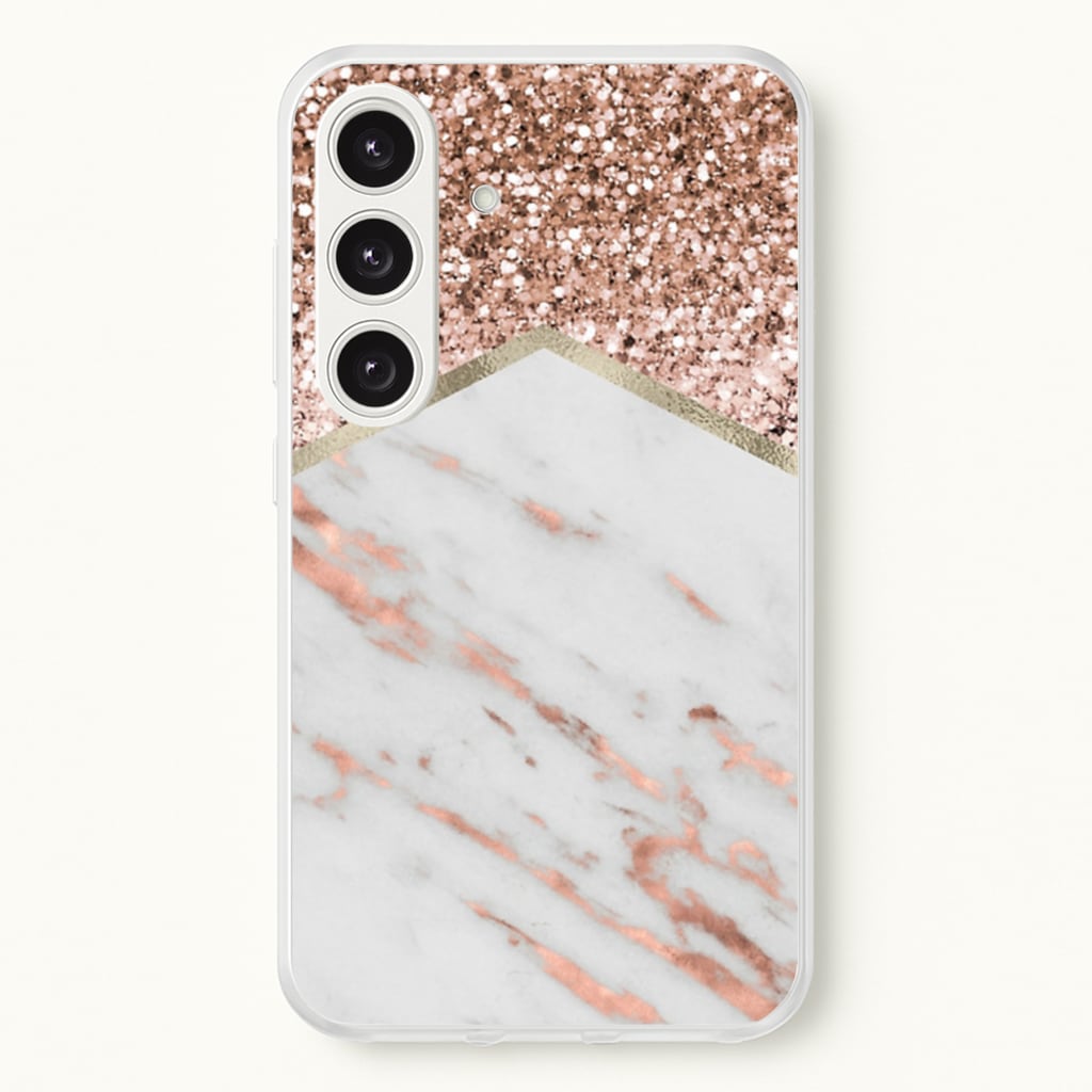 Rose Gold Marble & Glitter - marble Phone Case for Galaxy S24 Plus
