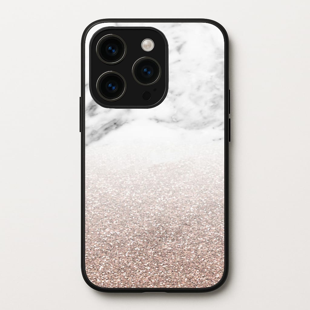 Rose Gold Glitter & Marble - marble Phone Case for iPhone 15 Pro