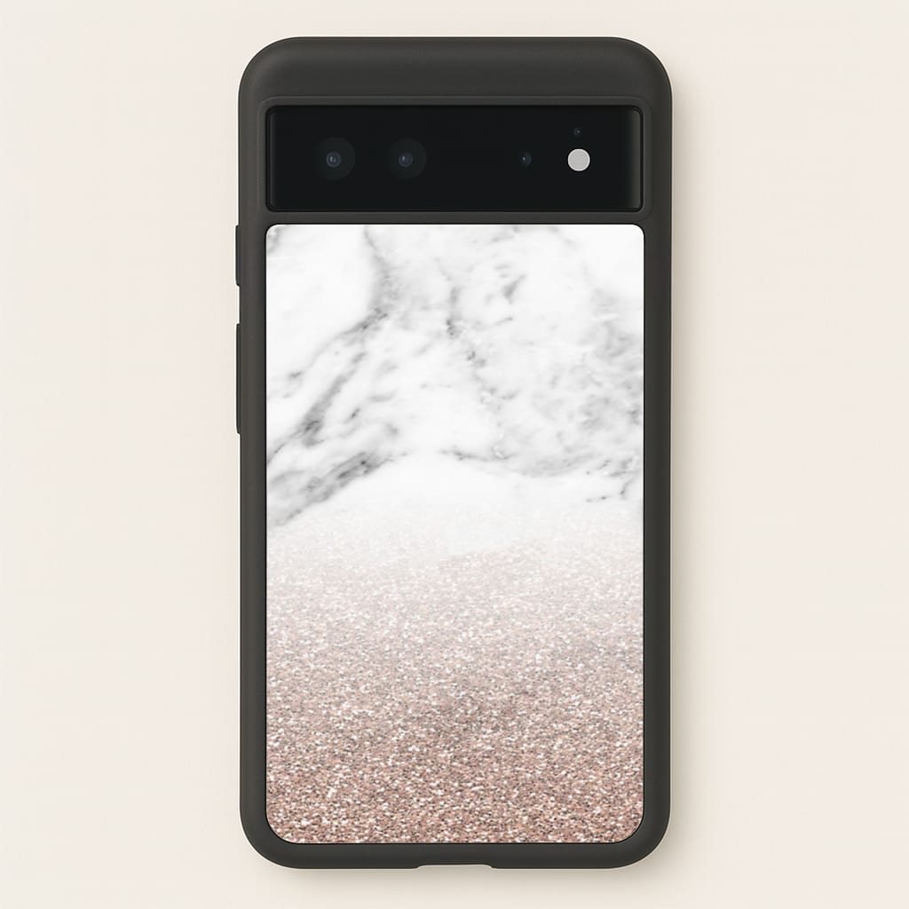 Rose Gold Glitter & Marble - marble Phone Case for Google Pixel 6
