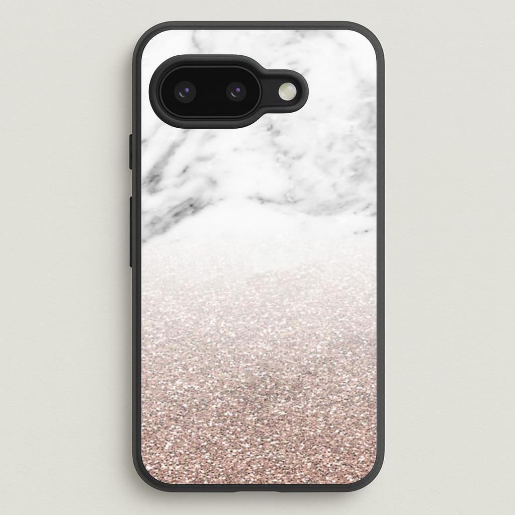 Rose Gold Glitter & Marble - marble Phone Case for Google Pixel 9a