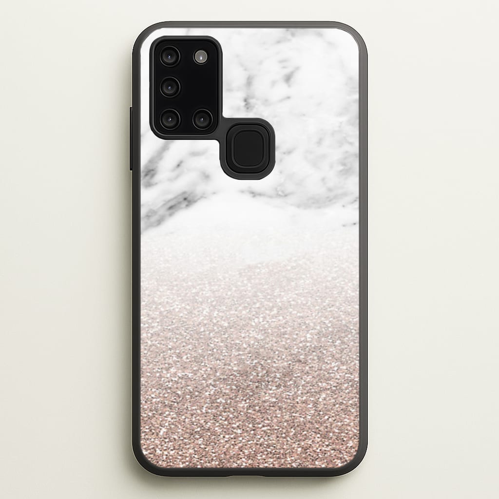 Rose Gold Glitter & Marble - marble Phone Case for Galaxy A21s
