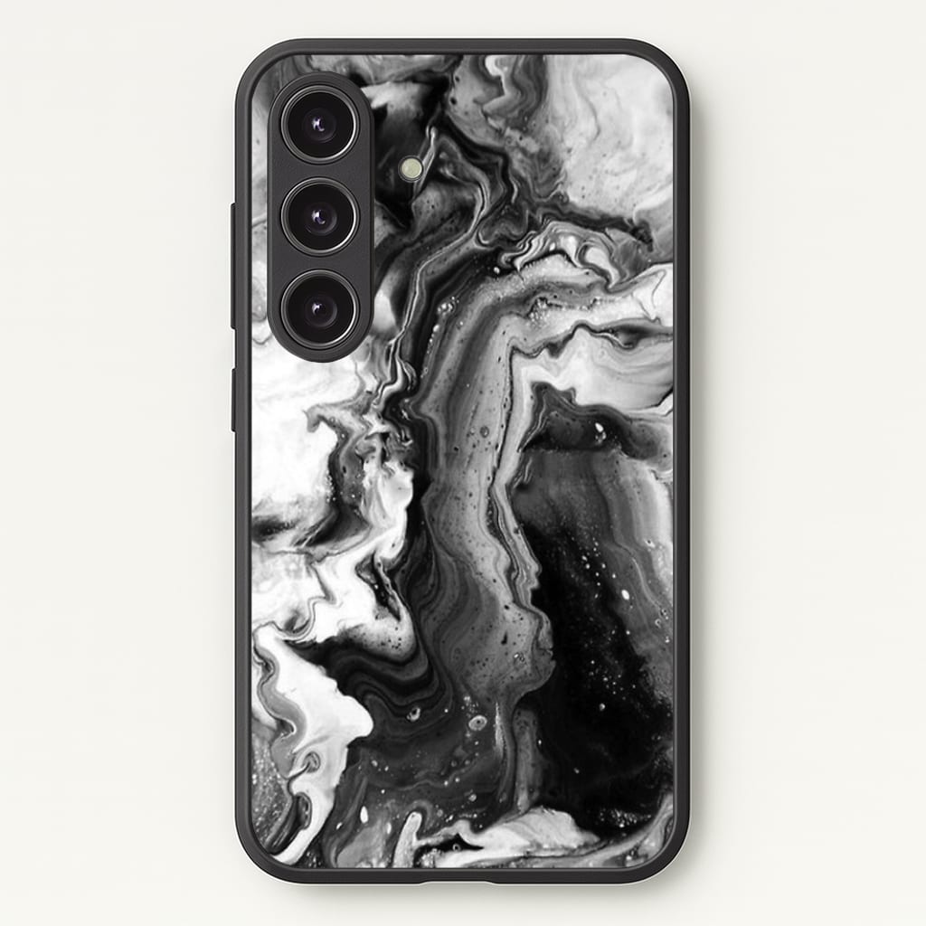 Black and White Leaking Marble - marble Phone Case for Galaxy S25