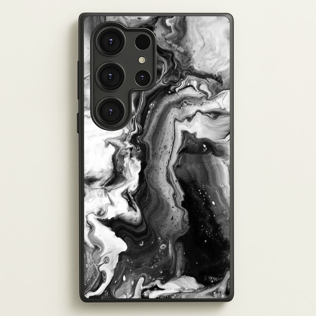 Black and White Leaking Marble - marble Phone Case for Galaxy S25 Ultra