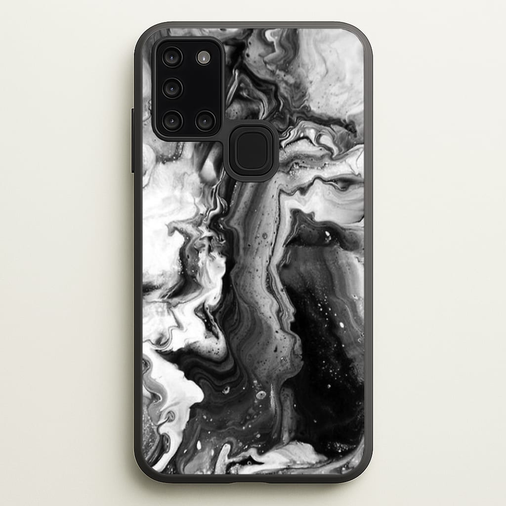 Black and White Leaking Marble - marble Phone Case for Galaxy A21s