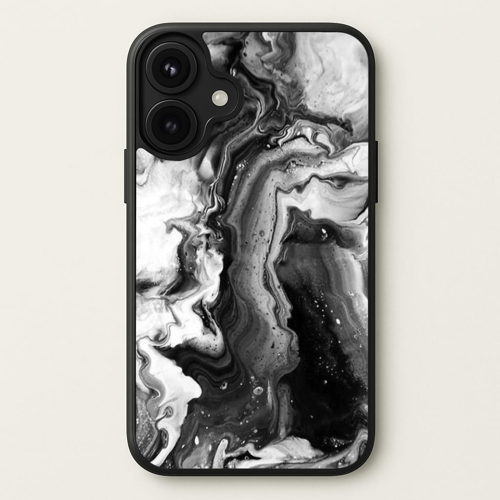 Black and White Leaking Marble Phone Case for iPhone 17