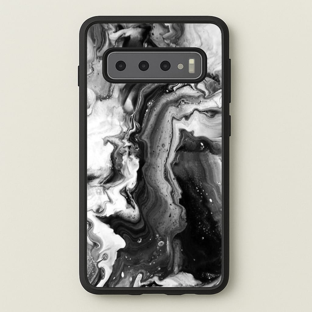 Black and White Leaking Marble - marble Phone Case for Galaxy S10 Plus