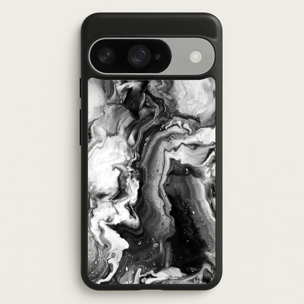 Black and White Leaking Marble Phone Case for Google Pixel 10 / 10 Pro