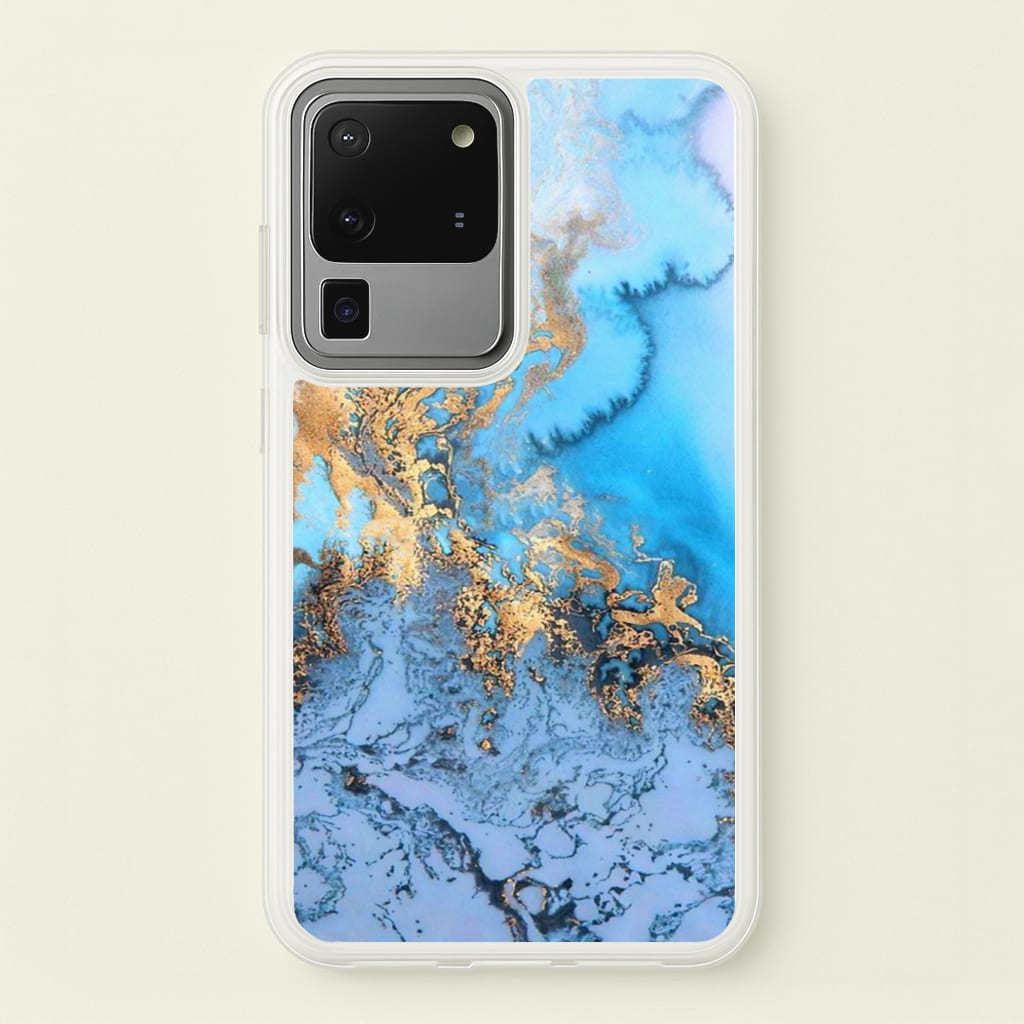 Sea Blue and Gold Marble - Phone Case for Galaxy S20 Ultra