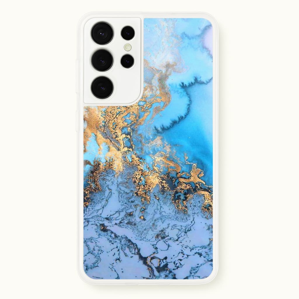 Sea Blue and Gold Marble - Phone Case for Galaxy S21 Ultra