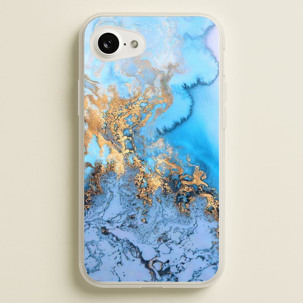 Sea Blue and Gold Marble - Phone Case for iPhone 16e