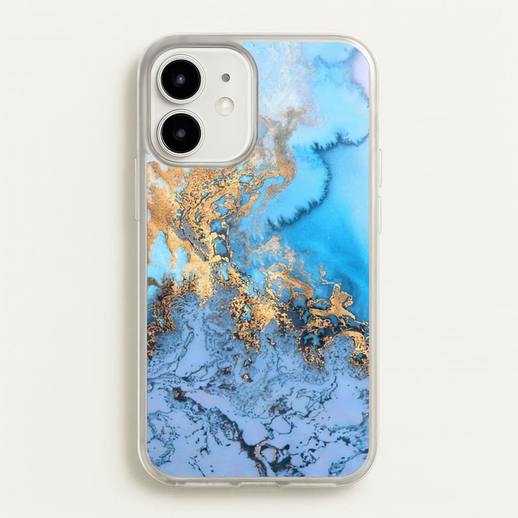 Sea Blue and Gold Marble - Phone Case for iPhone 12 / 12 Pro